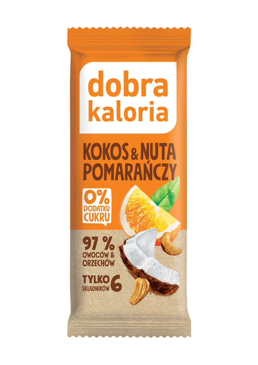 Batony klasyczne - Baton kokos & nuta pomarańczy - 35g - produkt dobrakaloria.pl 1