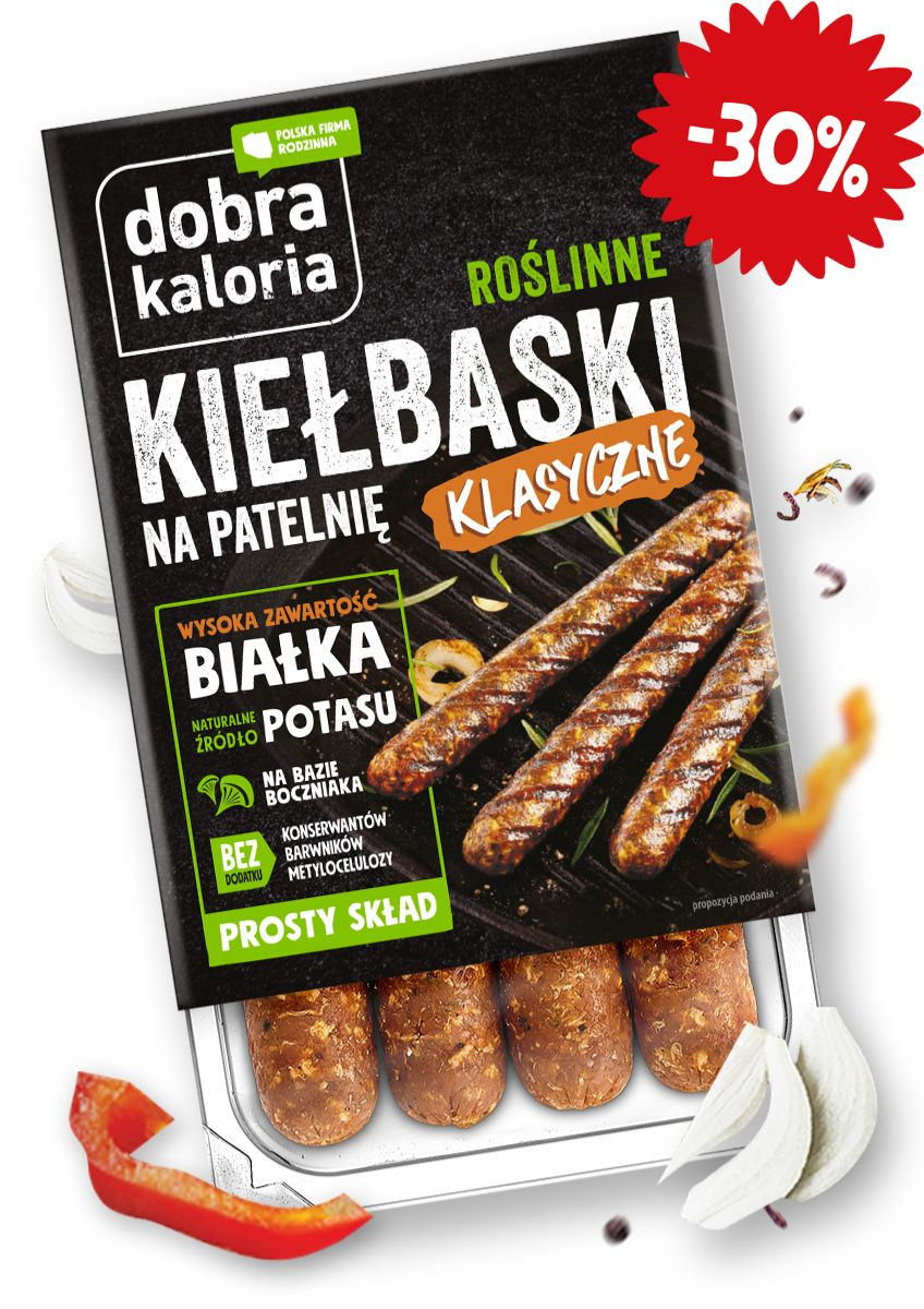 Promocje z krótką datą - Roślinna Kiełbaska klasyczna - krótka data - produkt dobrakaloria.pl 1