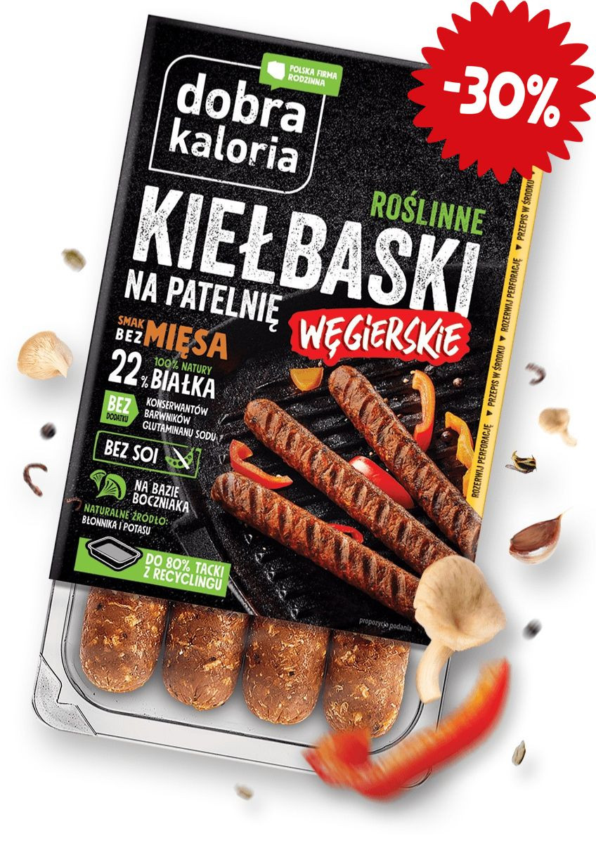 Promocje z krótką datą - Roślinne Kiełbaski węgierskie - krótka data - produkt dobrakaloria.pl 1
