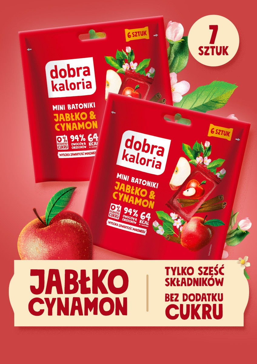 Zestawy - Zestaw jabłko & cynamon -7 paczek mini batoników x 108g - produkt dobrakaloria.pl 1